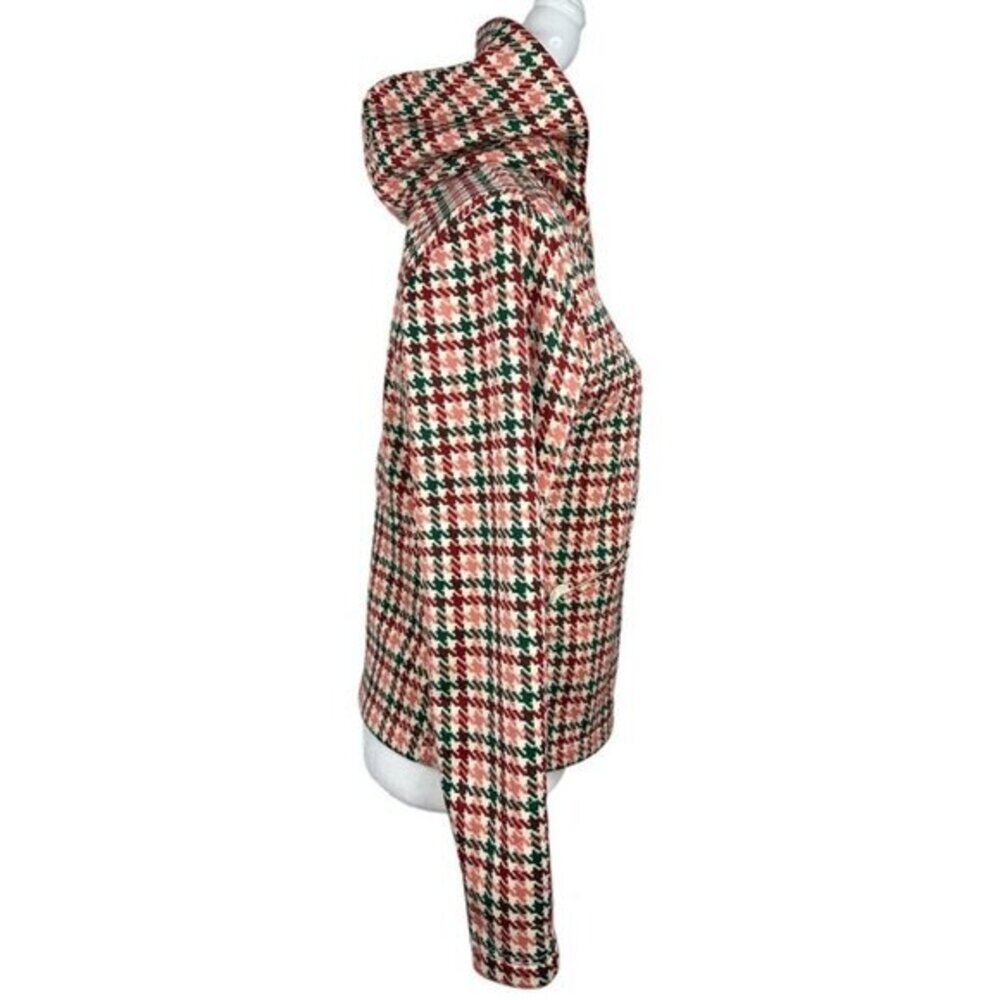 Burton Dryride Fleece Hoodie Womens Medium Red Green Houndstooth Full Zip Jacket - Picture 4 of 13